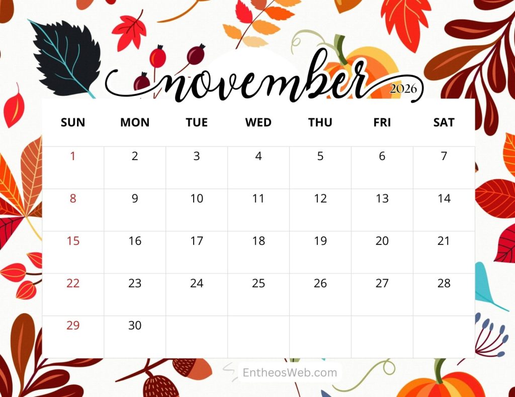 November 2026 calendar printable autumn entheosweb
