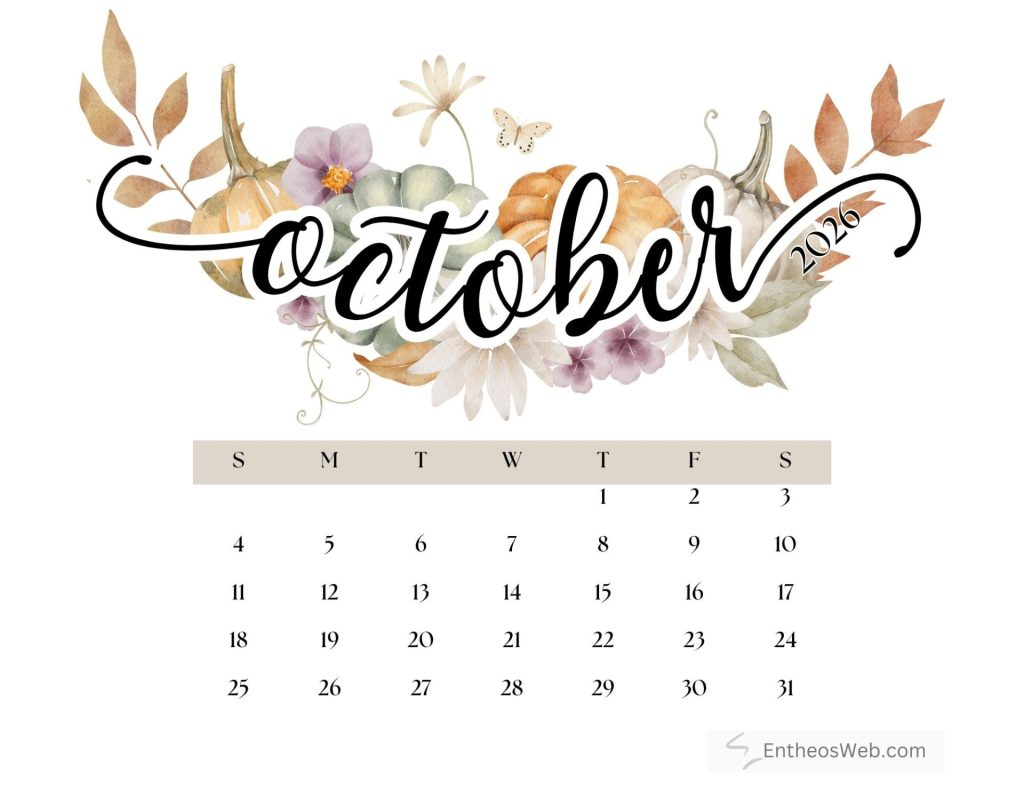 October printable calendar 2025