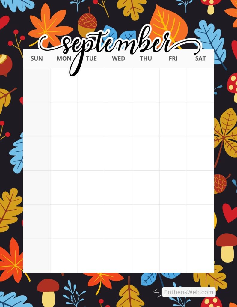 September blank calendar printables