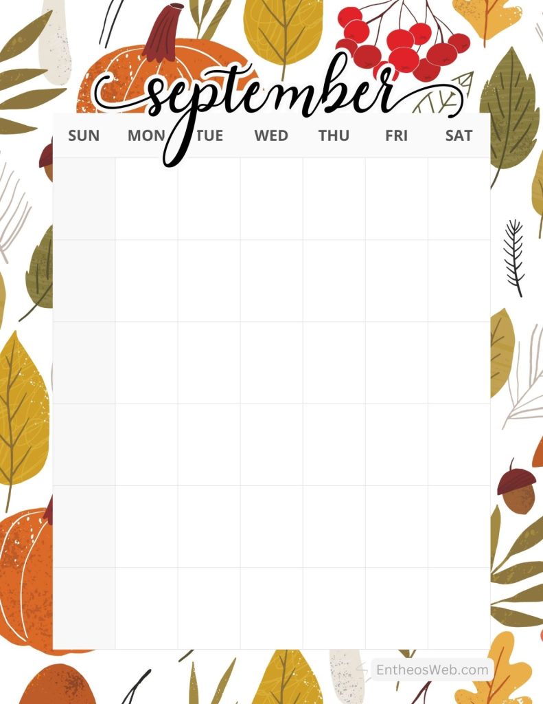 September blank calendar printables