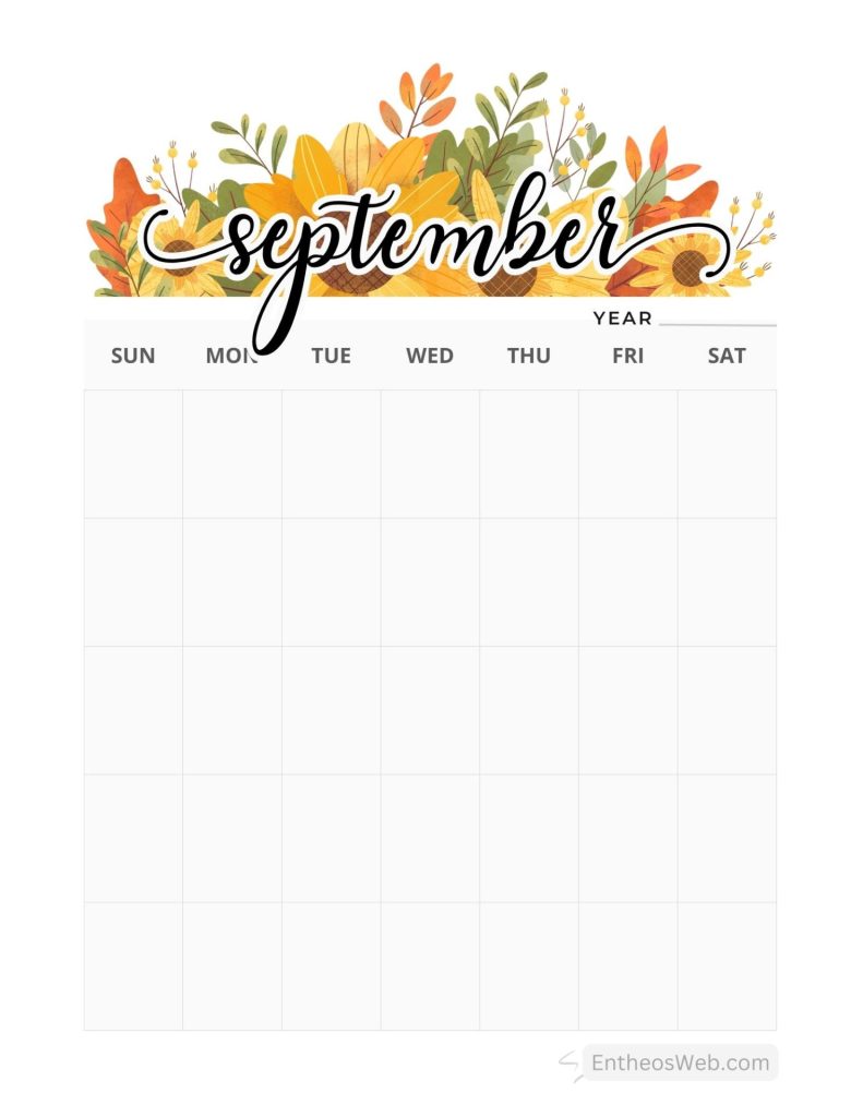 September blank calendar printables