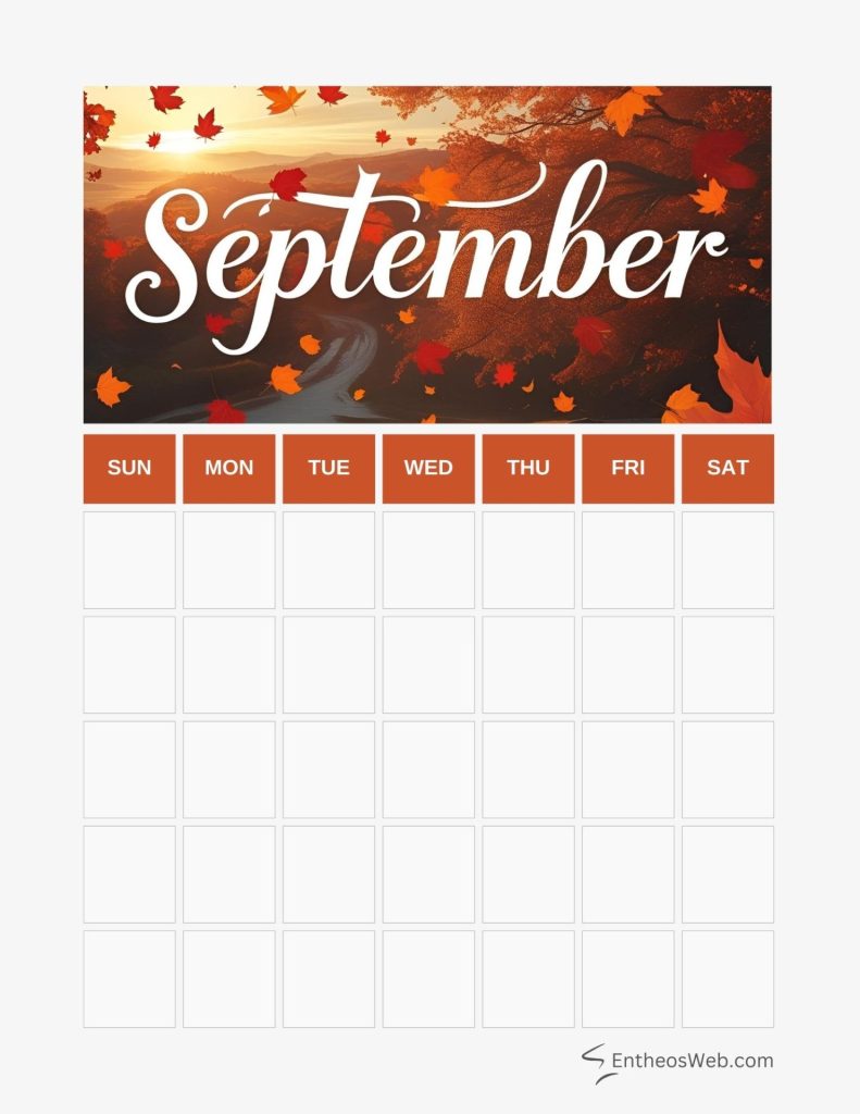 September blank calendar printables
