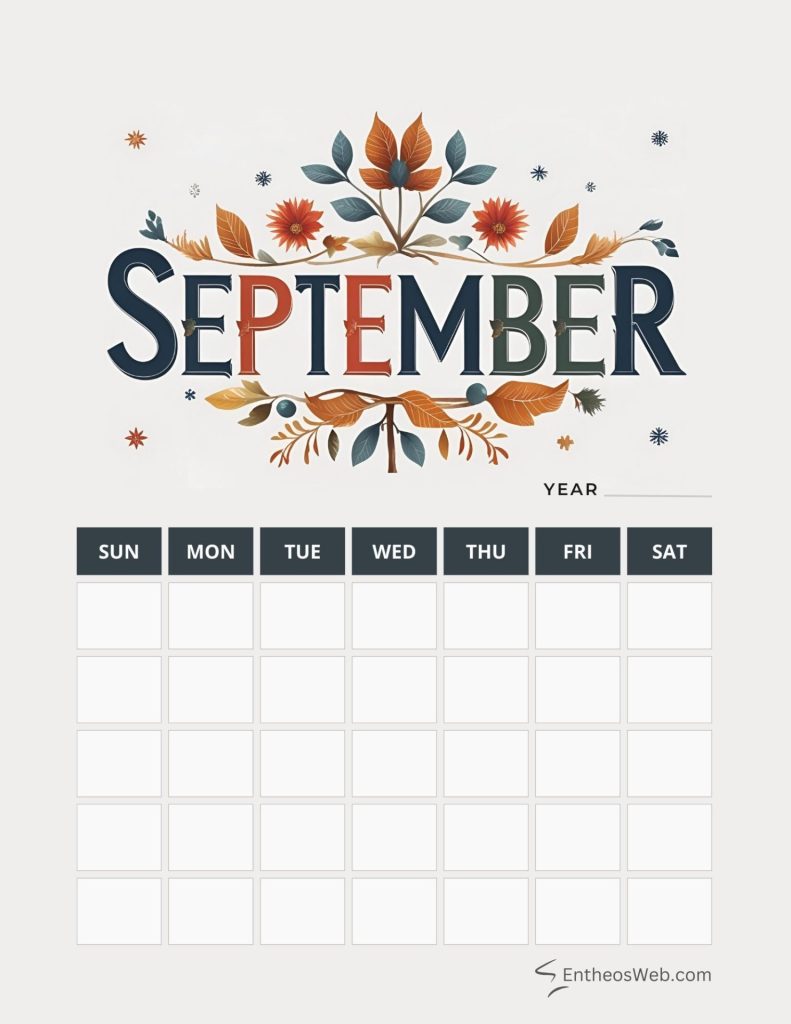 September blank calendar printables