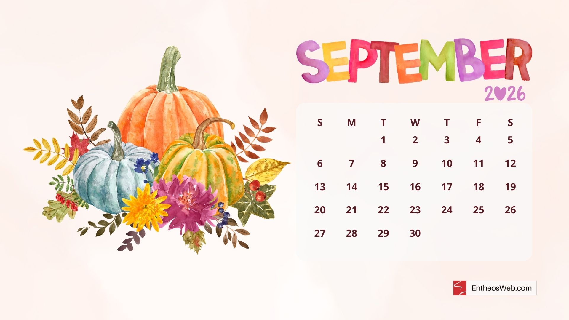 September 2026 Desktop Wallpaper Calendar | EntheosWeb