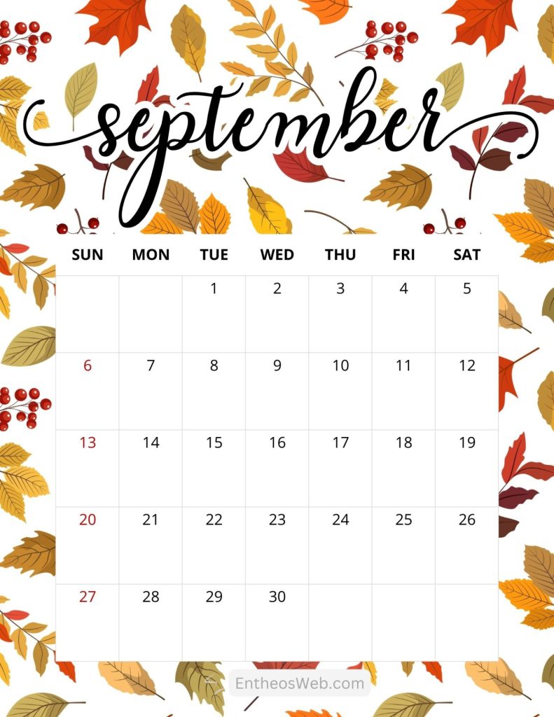 September printable calendars