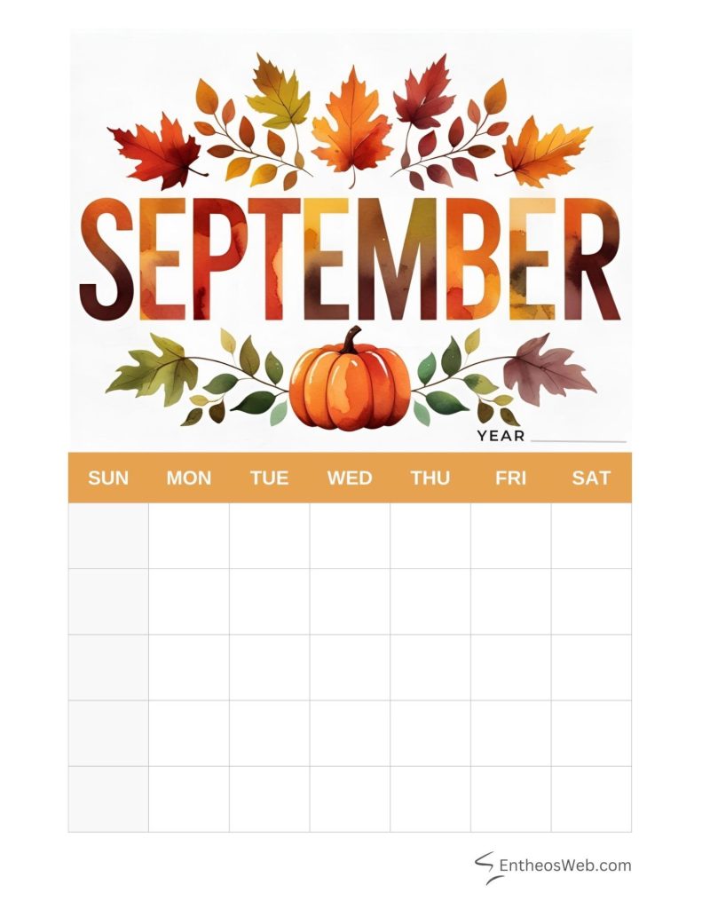September blank calendar printables