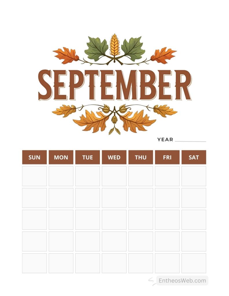 September blank calendar printables