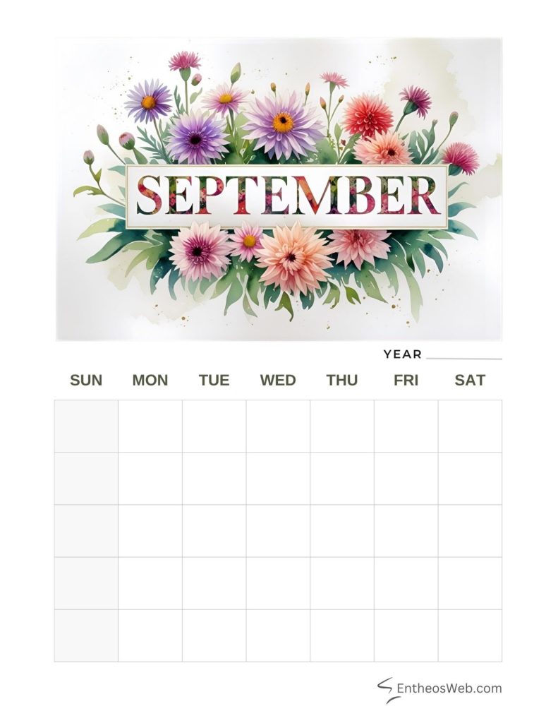 September blank calendar printables