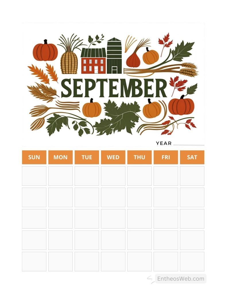September blank calendar printables
