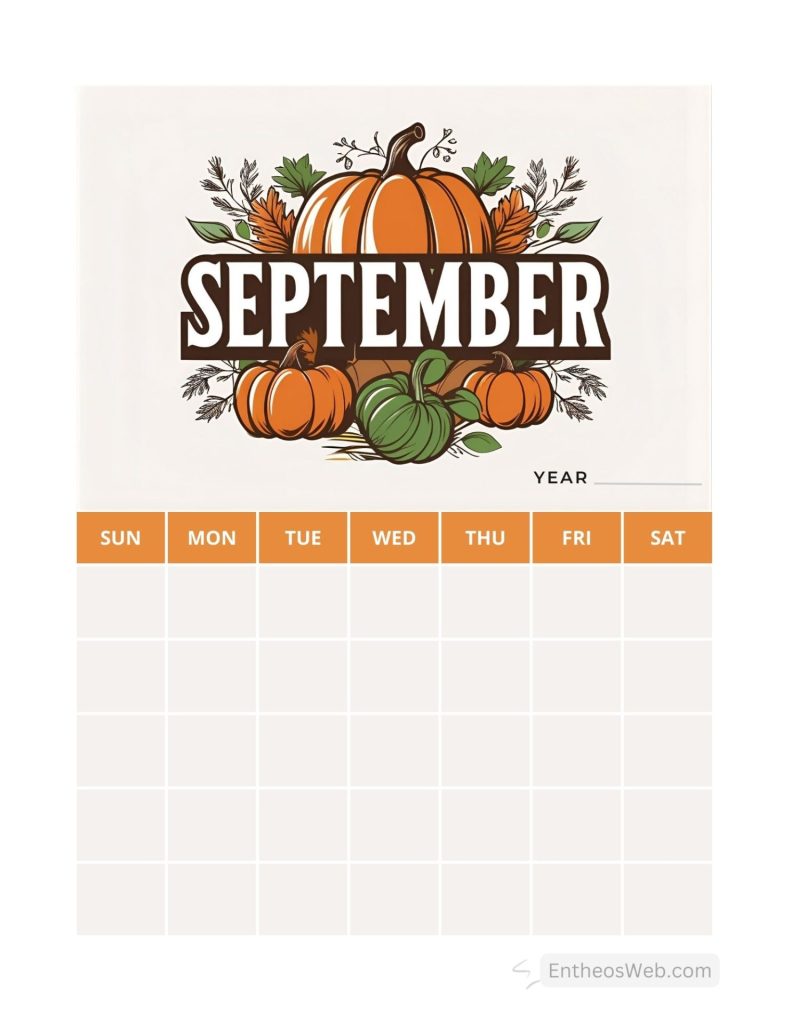 September blank calendar printables