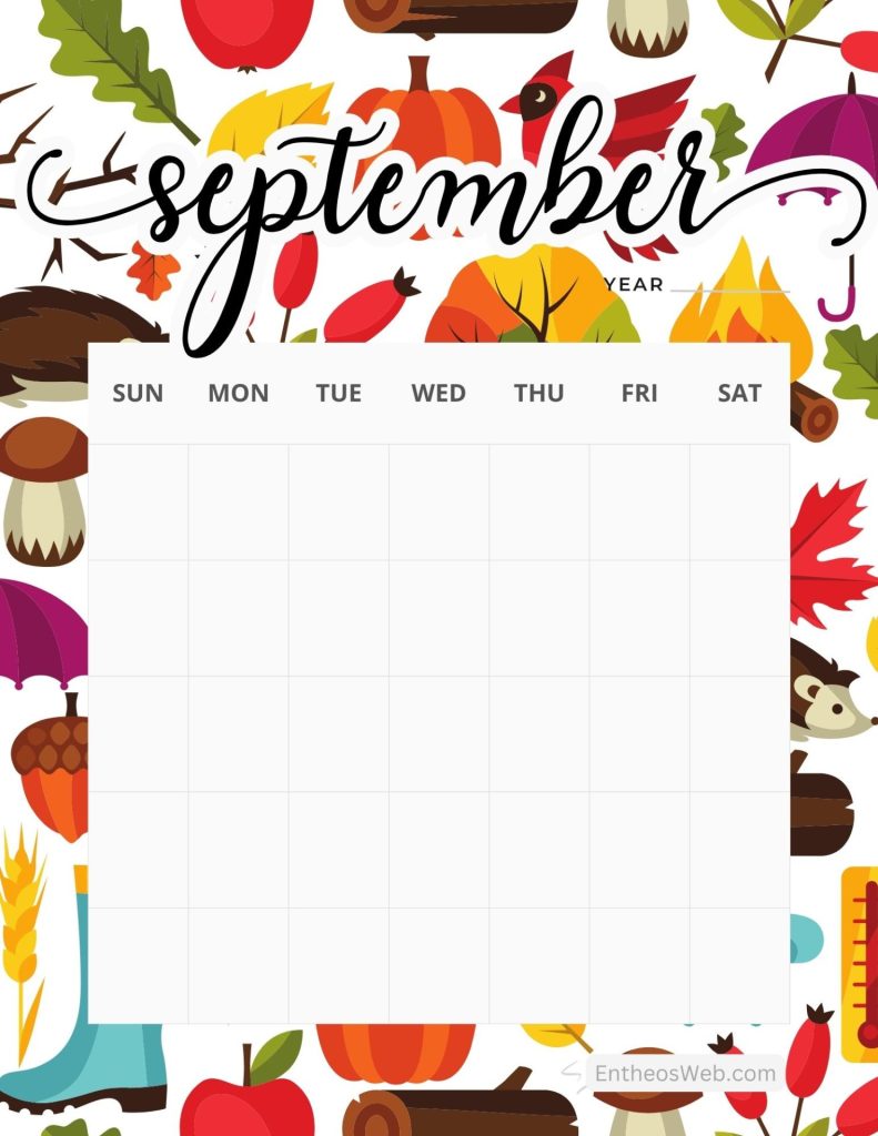 September blank calendar printables