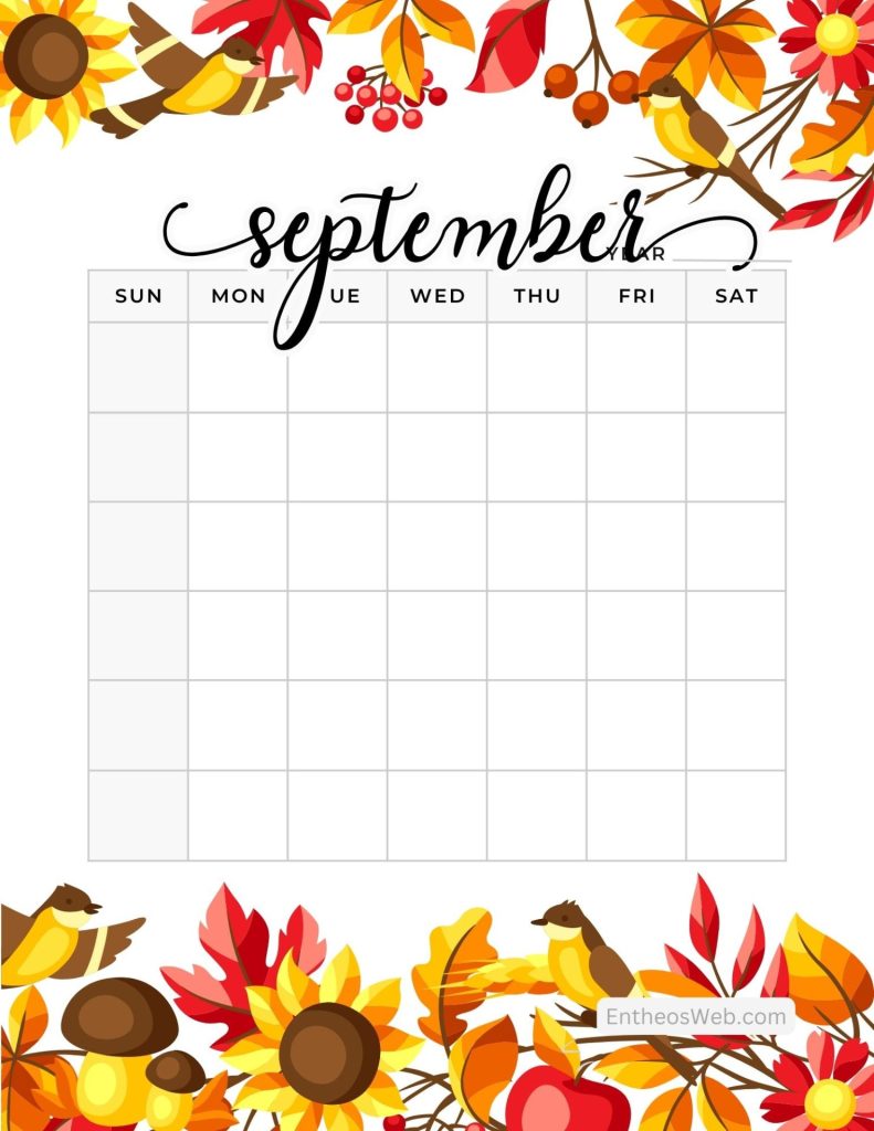 September blank calendar printables