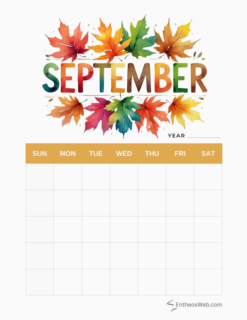 September blank calendar printables