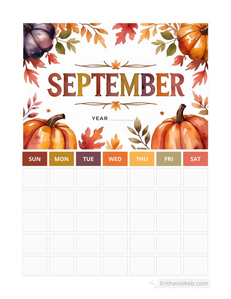 September blank calendar printables