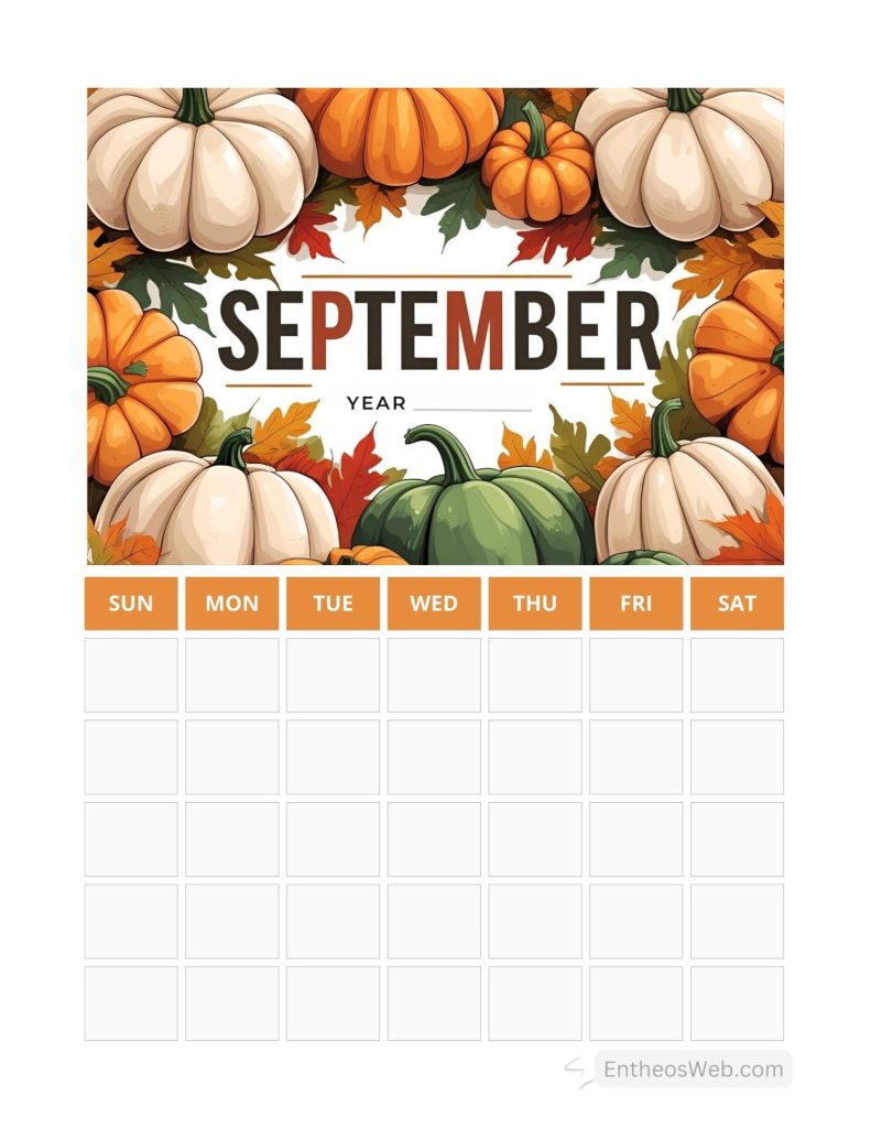 September blank calendar printables