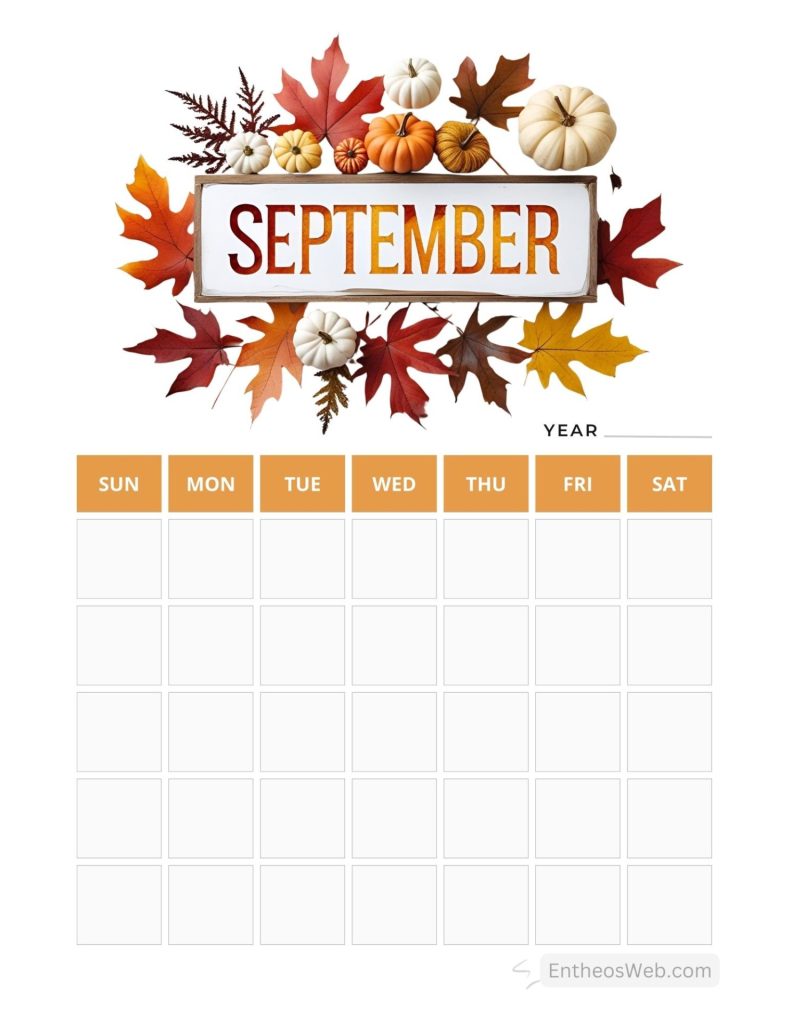 September blank calendar printables