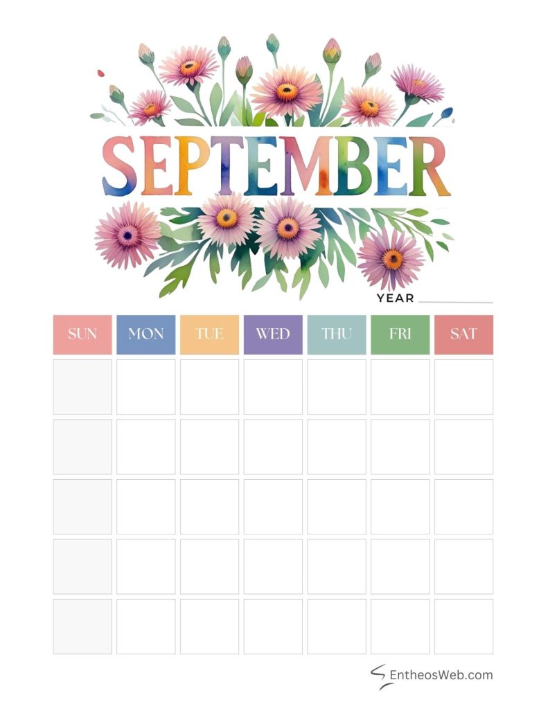 September blank calendar printables