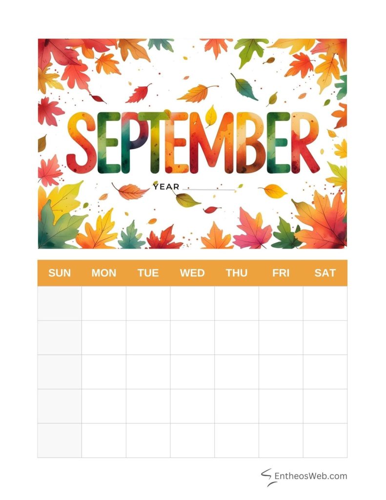 September blank calendar printables