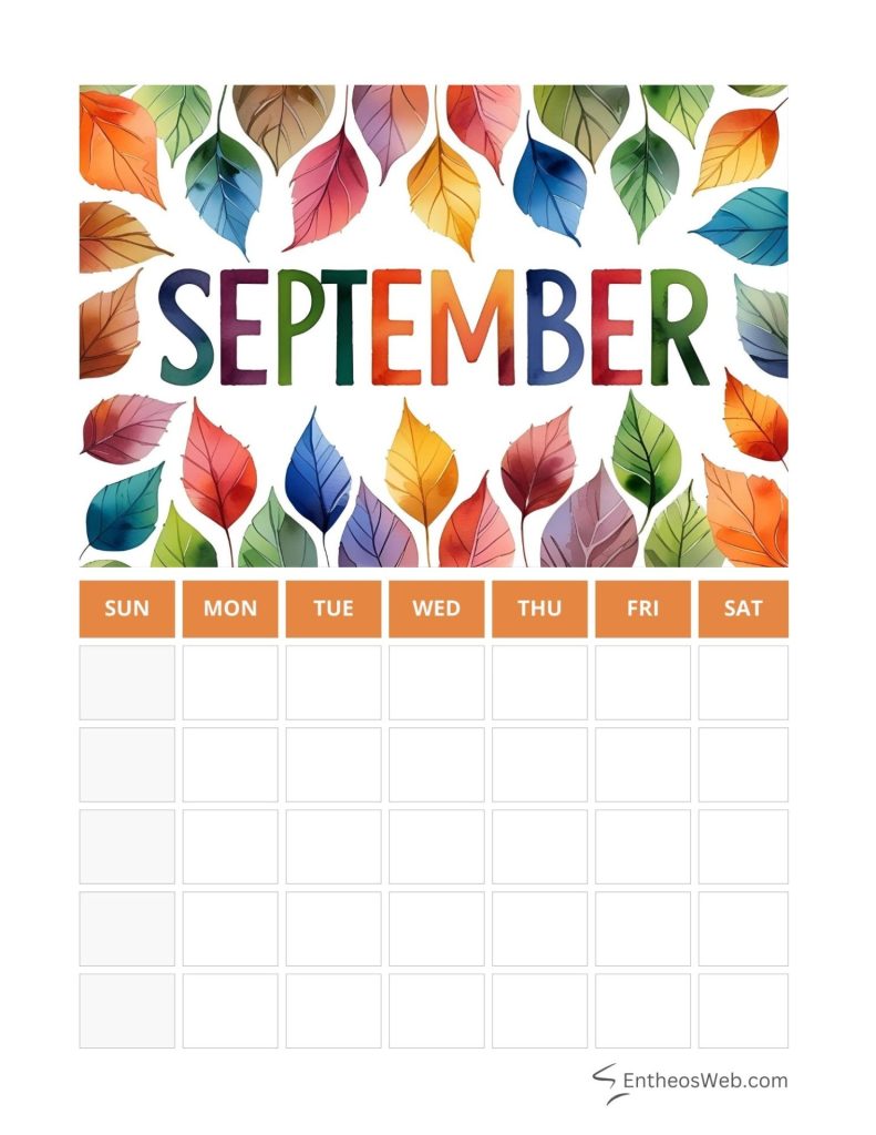 September blank calendar printables