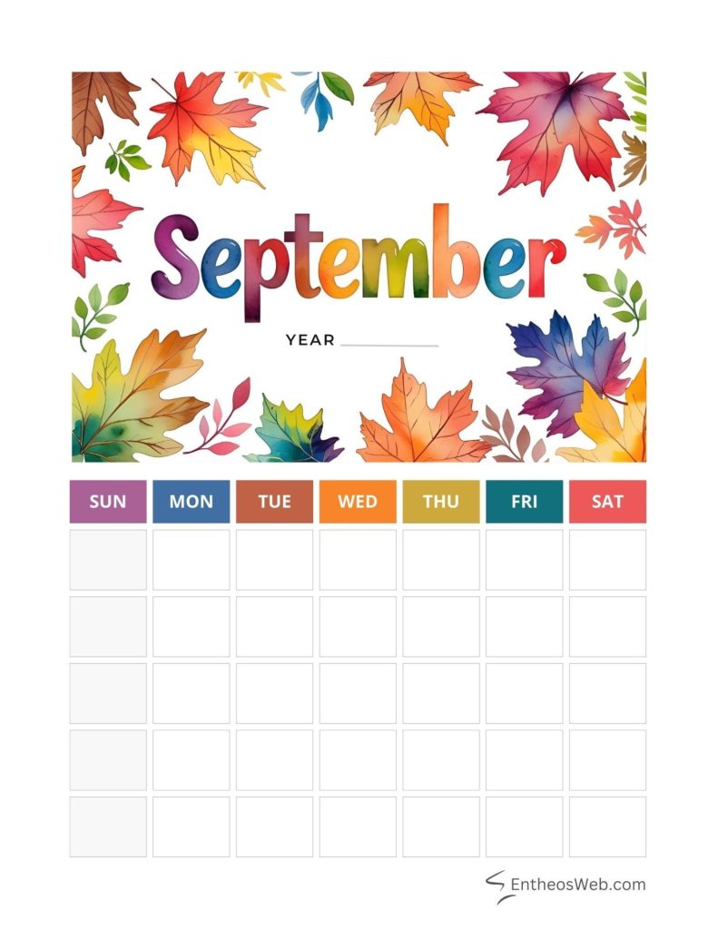 September blank calendar printables