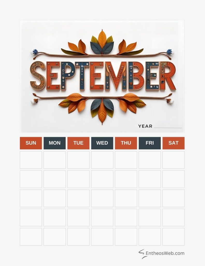 September blank calendar printables