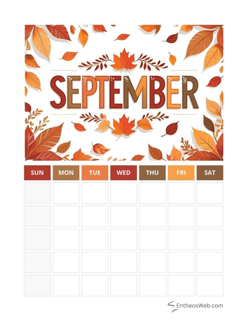 September blank calendar printables