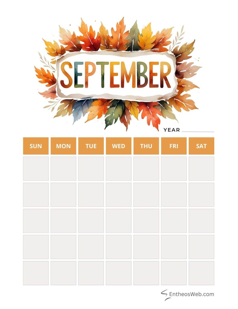 September blank calendar printables