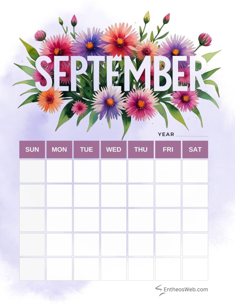 September blank calendar printables
