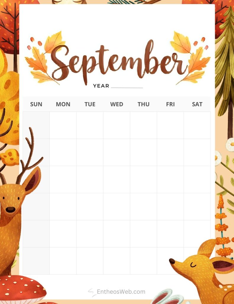September blank calendar printables