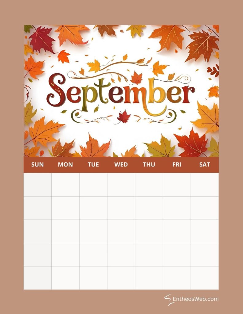 September blank calendar printables