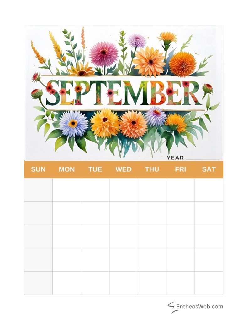 September blank calendar printables