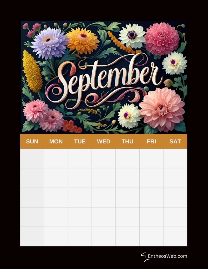 September blank calendar printables