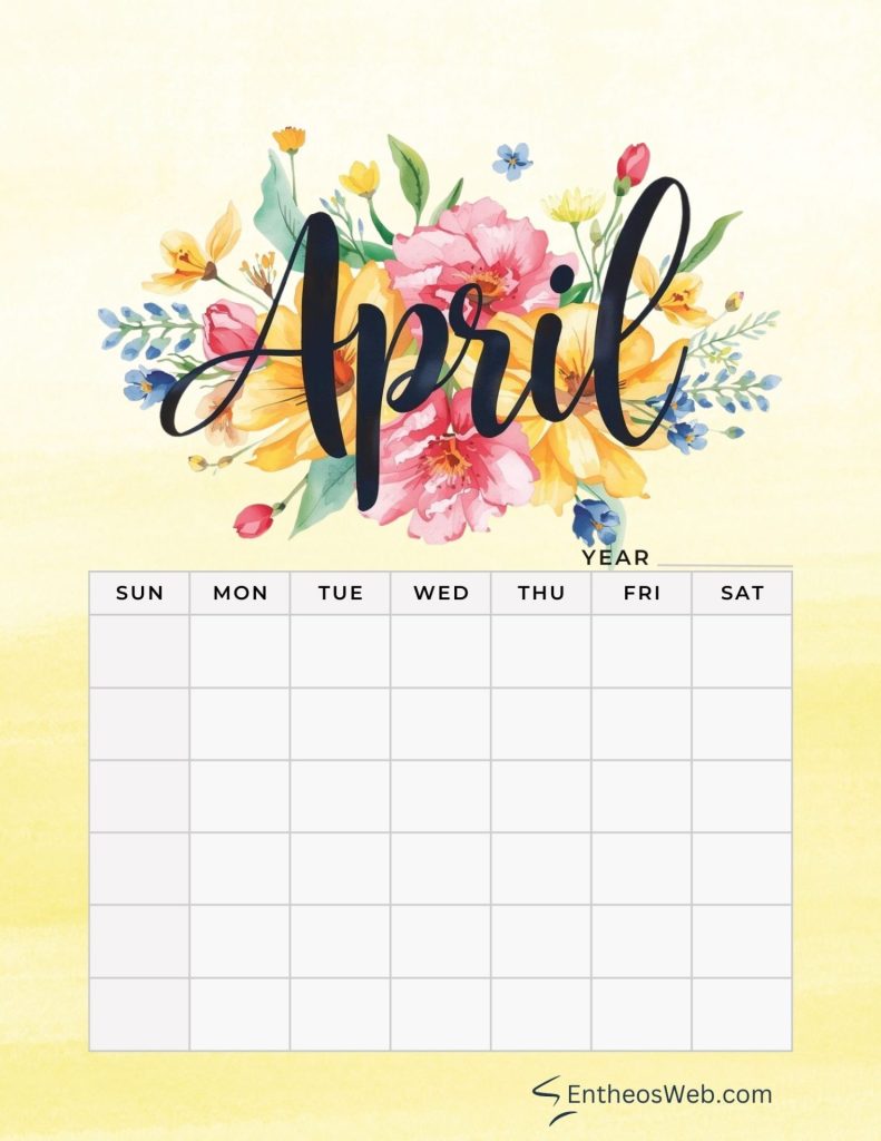 April blank floral calendar