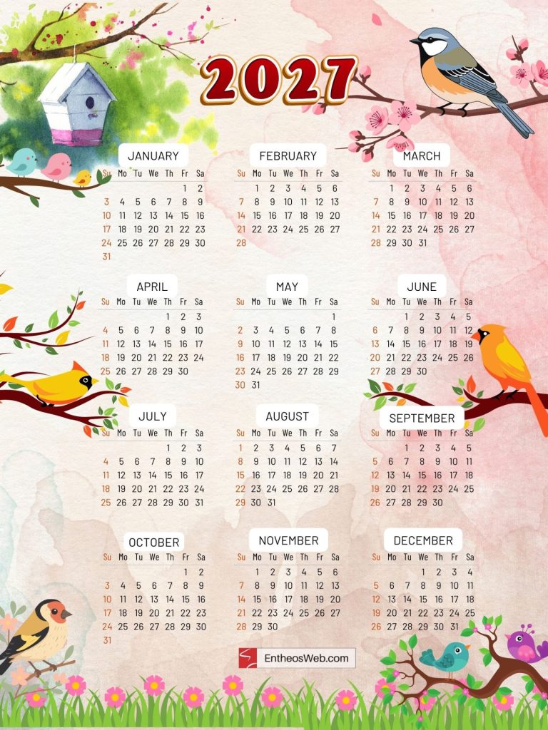 Cute birds on branches with flowers printable calendars 2027 by entheosweb | cute printable calendars 2027 | entheosweb Cute birds on branches with flowers printable calendars 2027 by entheosweb cute birds on branches with flowers printable calendars 2027 by entheosweb