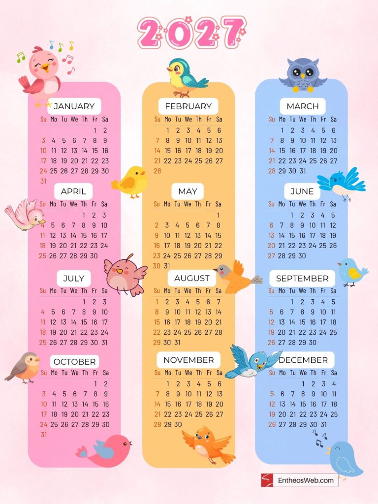 Cute pink yellow and blue color birds printable calendars 2027 by entheosweb | cute printable calendars 2027 | entheosweb Cute pink yellow and blue color birds printable calendars 2027 by entheosweb cute pink yellow and blue color birds printable calendars 2027 by entheosweb