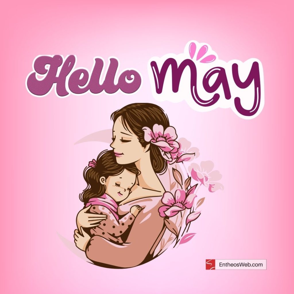 Hello may spring flowers for mother's Day in Pink Background by EntheosWeb