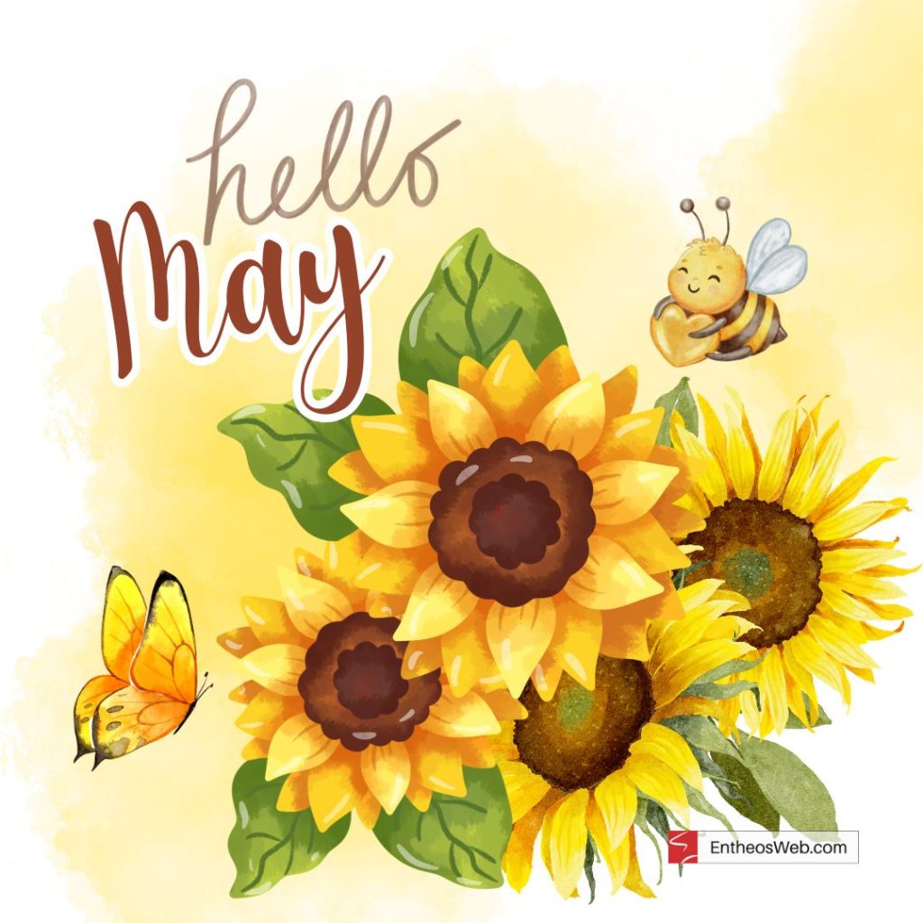 Hello may sunflower honey bee  butterfly design by entheosweb