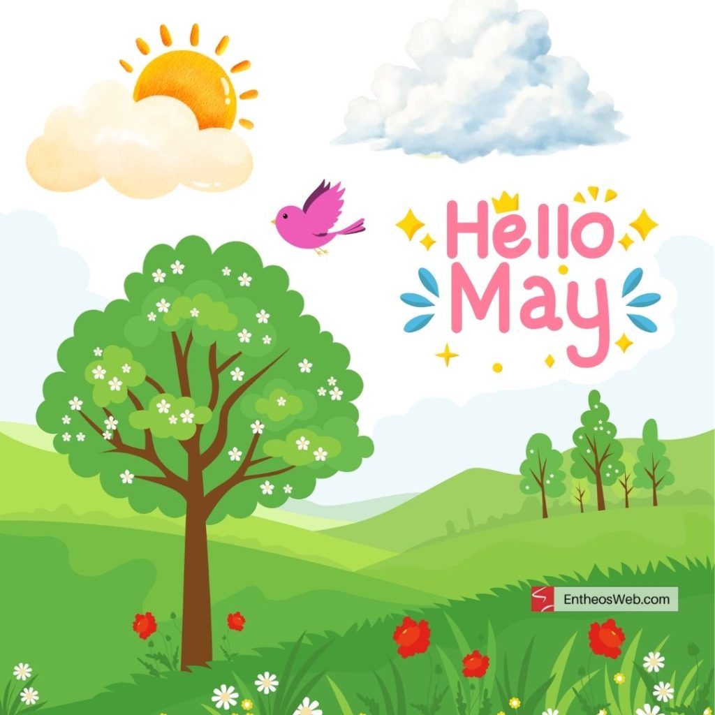 Hello may trees flowers sun clouds  birds by entheosweb