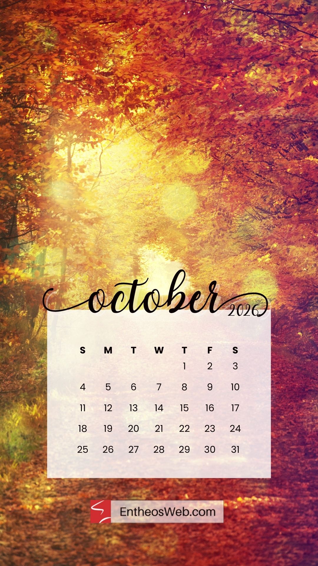 October 2026 Calendar Phone Wallpaper | EntheosWeb