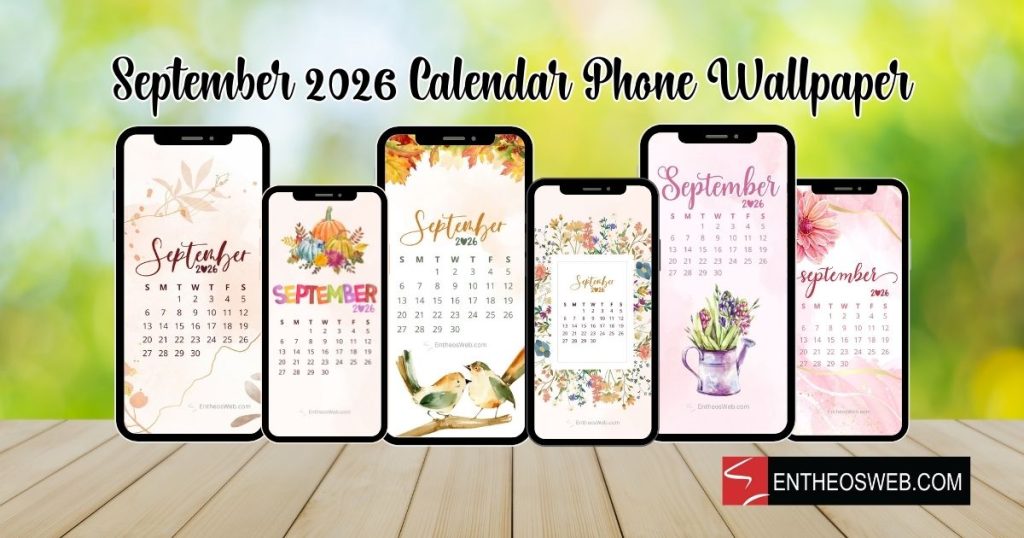 September 2026 calendar phone wallpaper