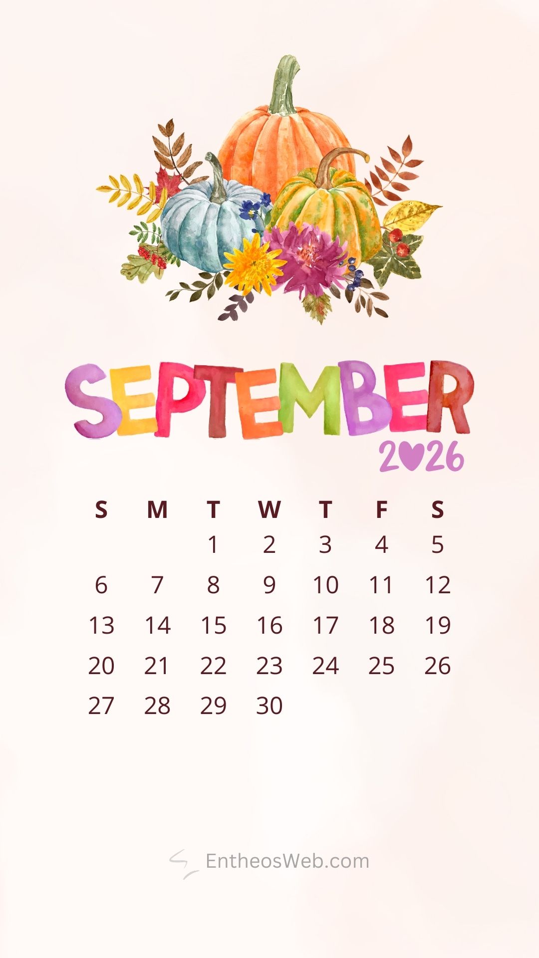 September 2026 Calendar Phone Wallpaper EntheosWeb