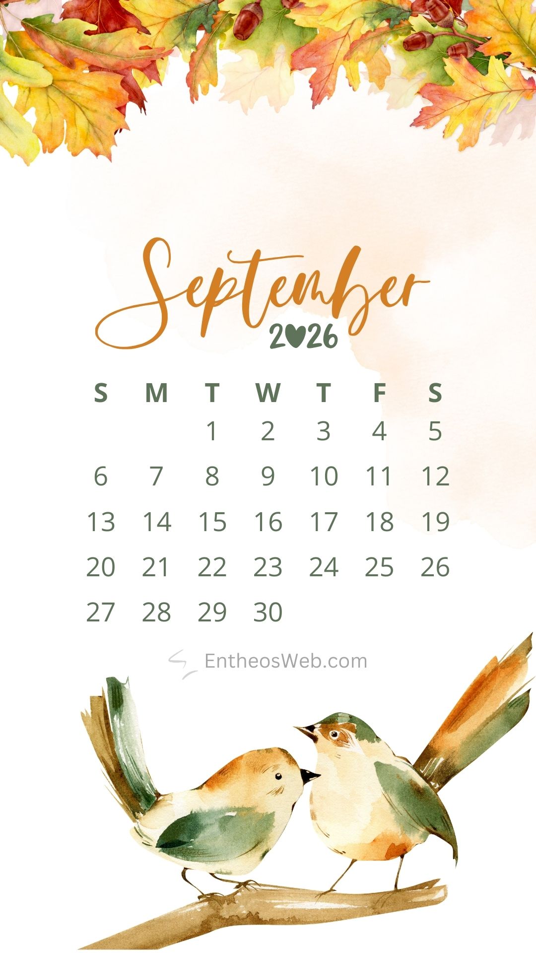 September 2026 Calendar Phone Wallpaper EntheosWeb