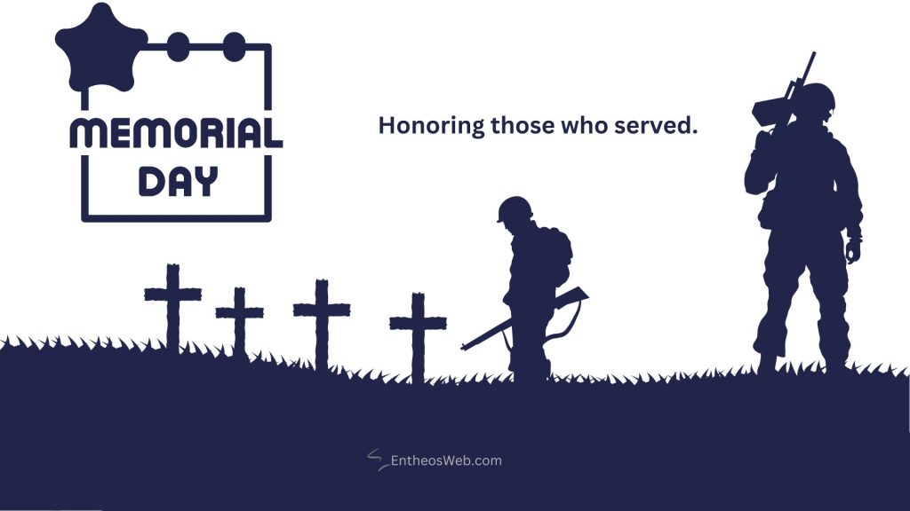 Memorial day themed illustration with a stylized logo on the left a row of crosses in a graveyard and a silhouette of a soldier on the right center text reads honoring those who served  desktop wallpaper memorial day honoring those who served
