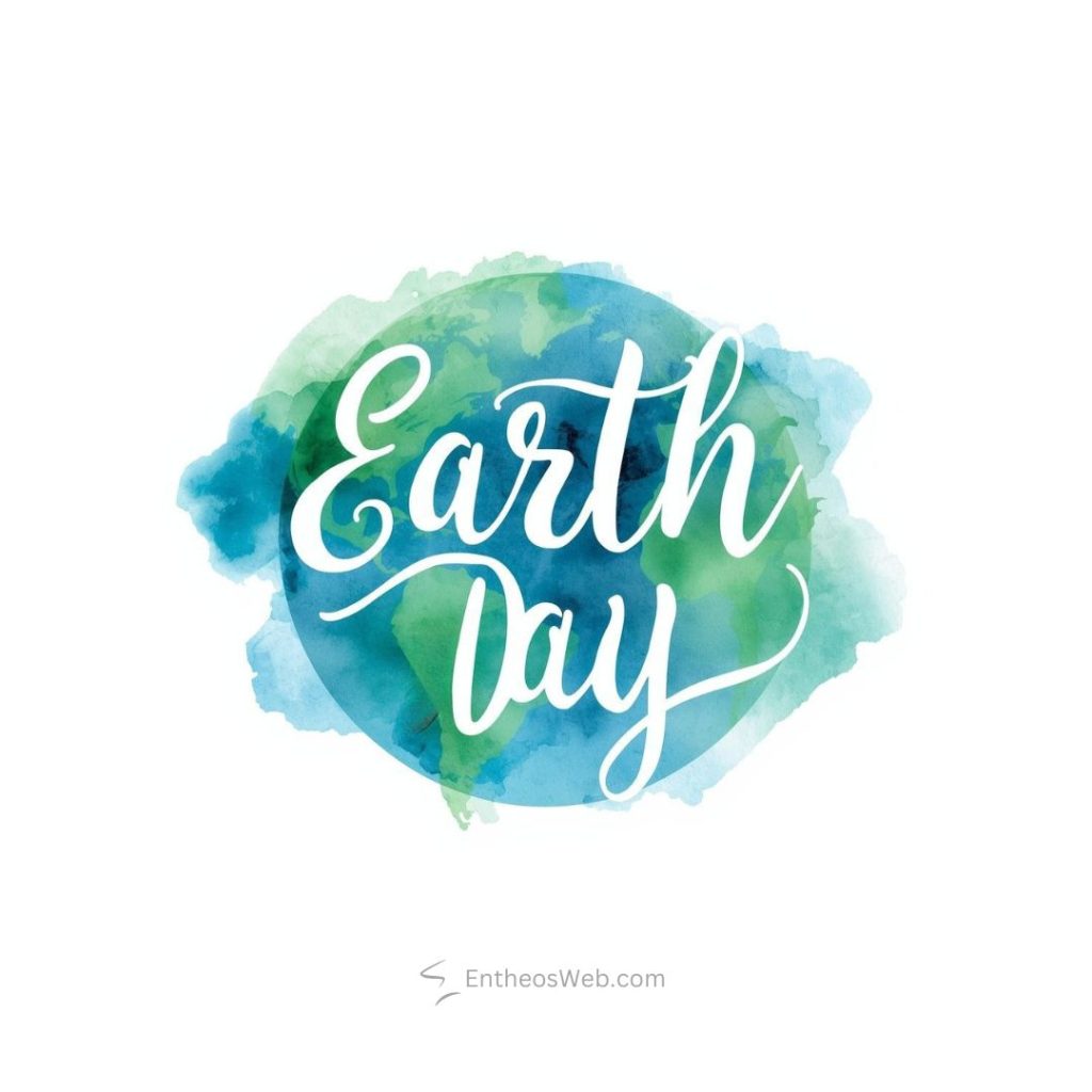 Watercolor earth circle with white earth day script text promoting earth day awareness Earth day 3