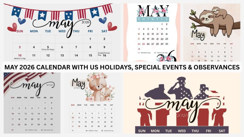 May 2026 calendar with us holidays special events  observances