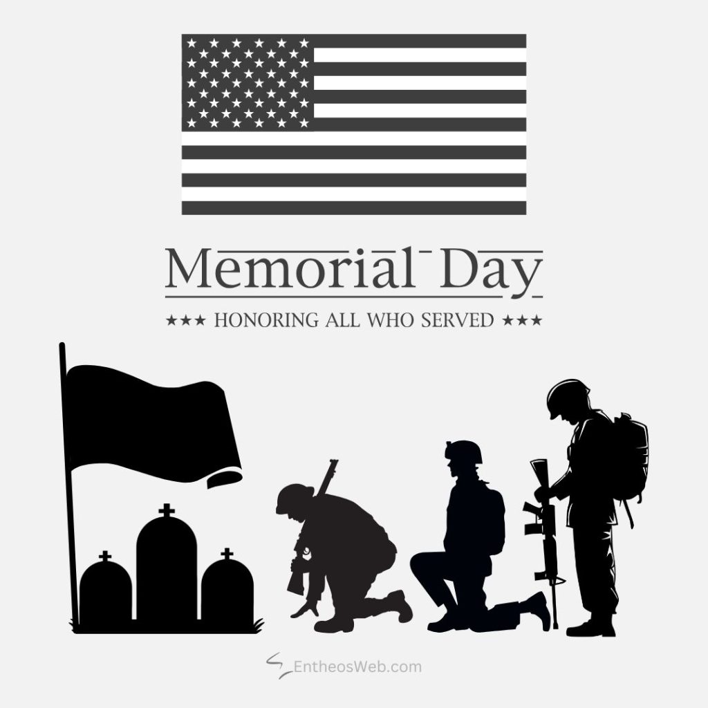 Memorial day graphic with the u S Flag the text memorial day  honoring all who served and silhouettes of soldiers and gravestones below Memorial day honoring all who served phone wallpaper