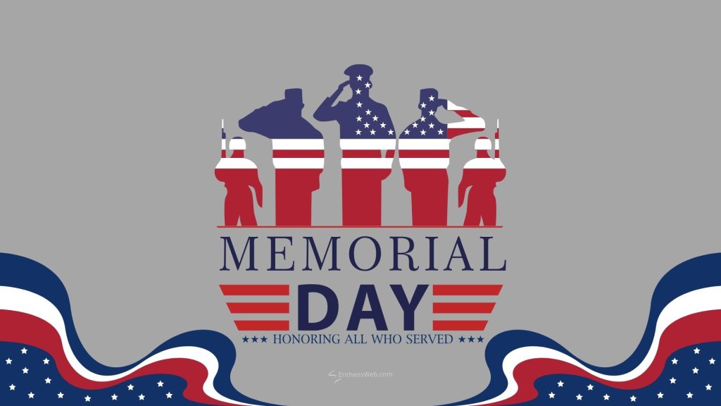 Patriotic memorial day illustration with silhouetted soldiers stars and stripes and bold memorial day text Memorial day printable calendar honoring those who served desktop wallpaper