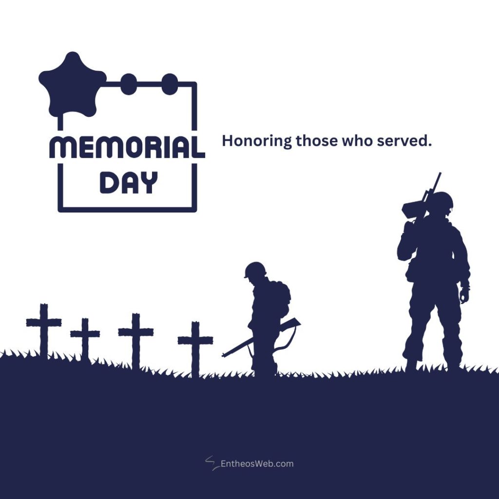 Memorial day graphic with a soldier silhouette crosses in a field and the text memorial day honoring those who served Phone wallpaper memorial day honoring those who served