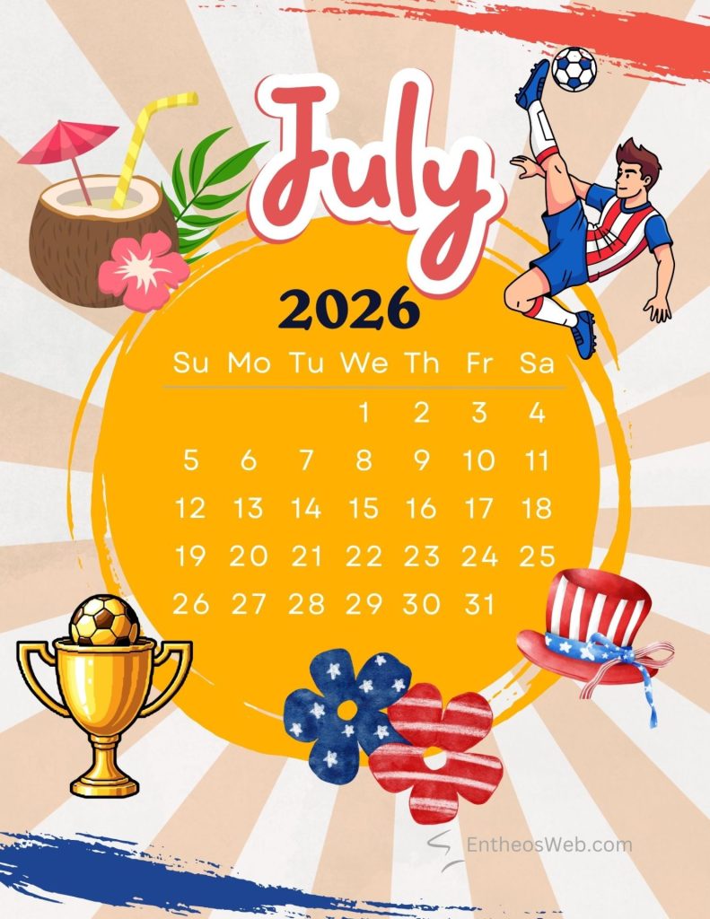 Beach and 4th of july themed july 2026 printable calendar beach 4th of july themed july 2026 printable calendar by entheosweb