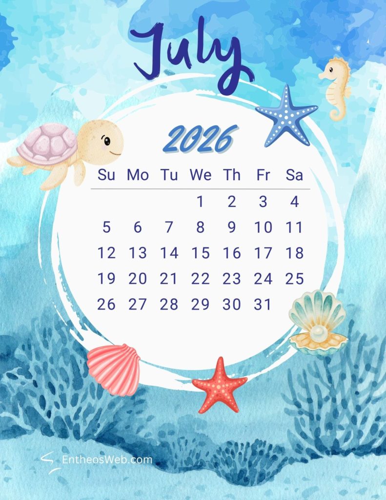 Blue underwater themed july 2026 printable calendar blue underwater themed july 2026 printable calendar by entheosweb